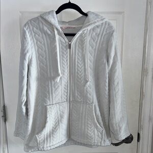 Cozy White Hooded Zip-Up Sweater